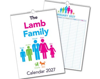 Personalised Family Calendar 2027 | Custom Family Organiser | A4 & A3 | Gift for Families