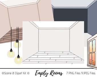 Empty Room Scene Mix & Match Patterns Digital Scrapbook NOT SEAMLESS Sublimation Designs Downloads PNG Clipart Print Hand Drawn Background