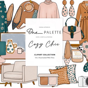 Gezellige chique herfst winter mode meisje clip art digitale clipart briefpapier ontwerpen downloads PNG hand getrokken sticker graphics