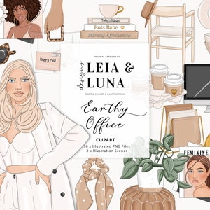 Earthy Office Boss Babe Fashion Girl Clip Art Watercolor Clipart Stationery Designs Downloads PNG Hand Drawn Sticker Graphics