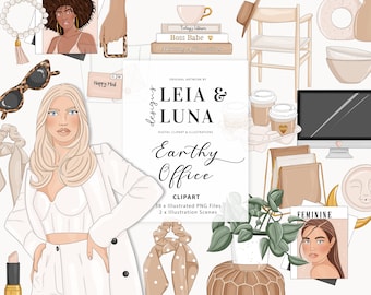 Earthy Office Boss Babe Fashion Girl Clip Art Aquarell Clipart Briefpapier Designs Downloads PNG handgezeichnete Aufkleber Grafiken