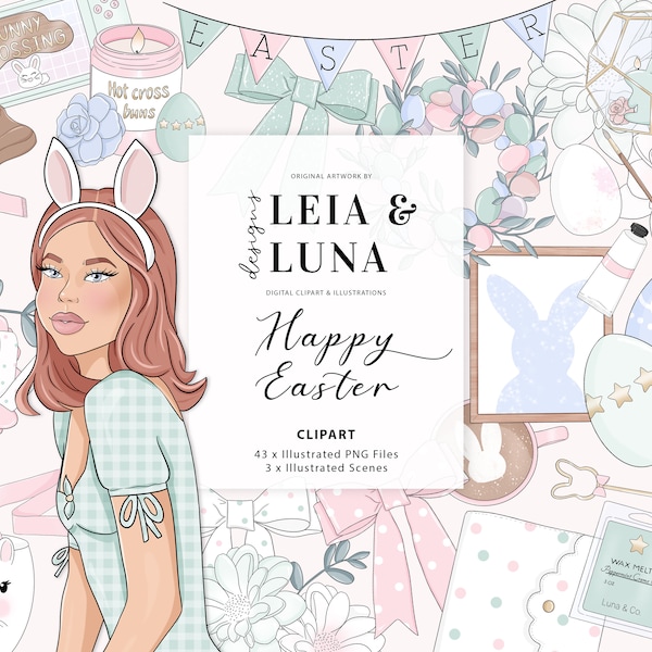 Easter Spring Floral Fashion Girl Clip Art Watercolor Clipart Stationery Designs Downloads PNG Hand Drawn Sticker Graphics