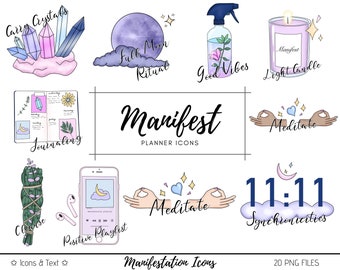 Manifestation Planner Icons Clip Art Watercolor Clipart Stationery Sublimation Designs Downloads PNG Crafts Hand Drawn Sticker Graphics