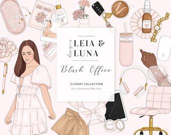 Blush Office Planner Clipart Fashion Girl Clip Art Pink Clipart Stationery Designs Downloads PNG Hand Drawn Sticker Graphics
