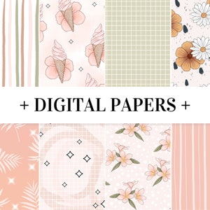Verão Rosa Marrom Floral Tropical Digital Scrapbook Papel NÃO SEM EMENDA Aquarela Sublimação Designs Downloads Fundo PNG Desenhado à Mão
