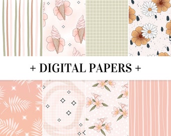 Sommer Rosa Braun Floral Tropisch Digitales Scrapbook Papier NICHT NAHTLOS Aquarell Sublimation Designs Downloads PNG Handgezeichneter Hintergrund