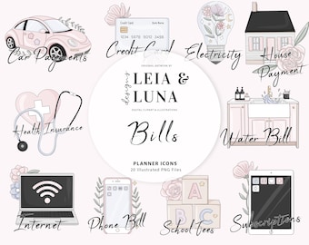 Bills Payment Planner Icons To Do Fashion Girl Clip Art Watercolor Clipart Stationery Designs Downloads PNG Hand Drawn Sticker Graphics