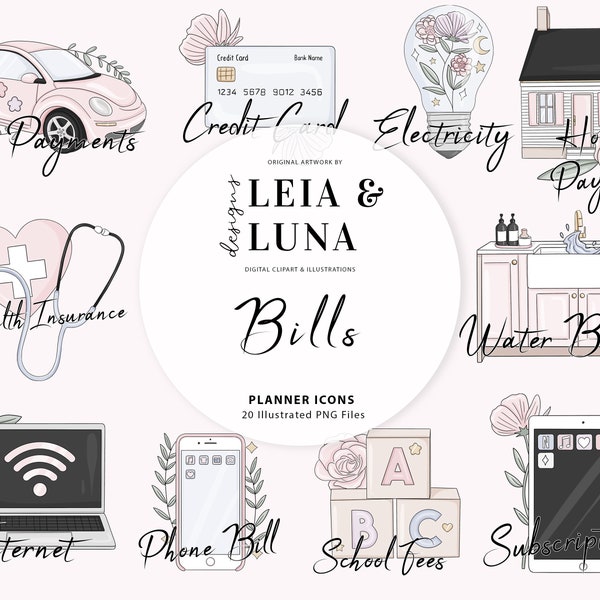 Bills Payment Planner Icons To Do Fashion Girl Clip Art Watercolor Clipart Stationery Designs Downloads PNG Hand Drawn Sticker Graphics