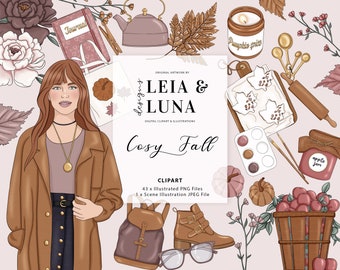 Cosy Fall Fall Autumn Planner Clipart Fashion Girl Clip Art Fall Clipart Stationery Designs Downloads PNG Hand Drawn Sticker Graphics