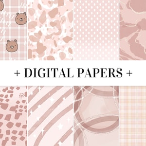 Urso Rosa Marrom Fofo Papel De Scrapbook Digital NÃO SEM EMENDA Projetos De Sublimação De Aquarela Downloads PNG Fundo Desenhado À Mão