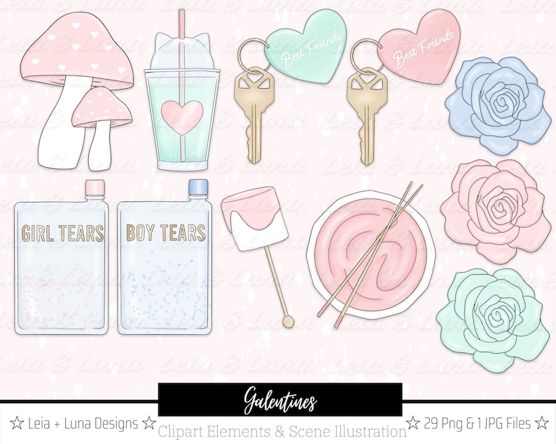 Galentines Best Friends Valentines Fashion Girl Clip Art Watercolor Clipart Stationery Designs Downloads PNG Hand Drawn Sticker Graphics