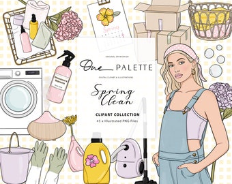 Spring Clean Fashion Girl Clip Art Planner Clipart Papeterie Designs Téléchargements PNG Graphiques d'autocollants dessinés à la main