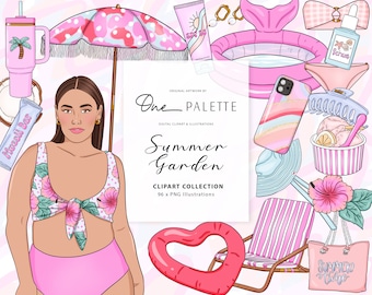 Zomer tuin mode meisje clip art planner clipart briefpapier ontwerpen downloads PNG hand getrokken sticker, zomer strand clipart