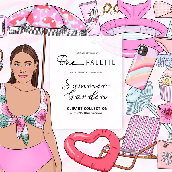 Summer Garden Fashion Girl Clip Art Planner Clipart Papeterie Designs Téléchargements PNG Hand Drawn Sticker, Summer Beach Clipart