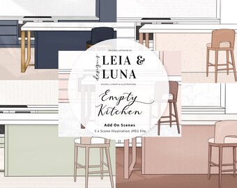 Habitación vacía Cocina Agregar escenas Clipart Moda Chica Clip Art Clipart Papelería Diseños Descargas Gráficos de pegatinas dibujadas a mano
