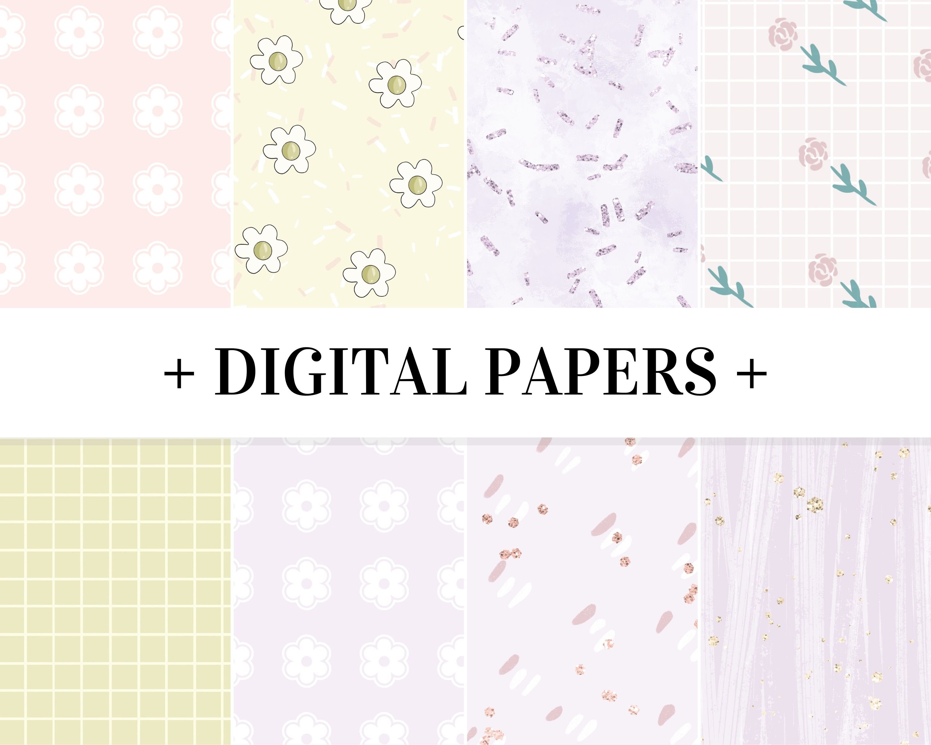 Spring Purple Pink Green Floral Digital Scrapbook Paper NOT SEAMLESS ...