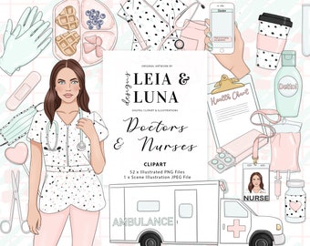 Médicos y enfermeras Planificador de hospitales Clipart Moda Chica Clip Art Enfermera Clipart Papelería Diseños Descargas PNG Gráficos de pegatinas dibujadas a mano