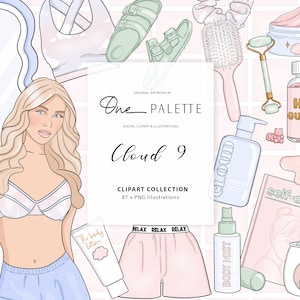 Self Care Relax Fashion Girl Clip Art Planner Clipart Stationery Designs Downloads PNG Hand Drawn Sticker, Pamper Self Care Planner Clipart