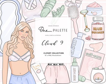 Self Care Relax Fashion Girl Clip Art Planner Clipart Stationery Designs Downloads PNG Hand Drawn Sticker, Pamper Self Care Planner Clipart