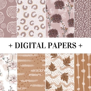 Outono Outono Marrom Roxo Floral Digital Scrapbook Papel NÃO SEM EMENDA Aquarela Sublimação Designs Downloads Fundo PNG Desenhado à Mão