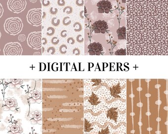 Herbst Herbst Braun Lila Blumen-Digital-Sammelalbum-Papier NICHT NAHTLOS Aquarell Sublimation Designs Downloads PNG Hand gezeichneter Hintergrund