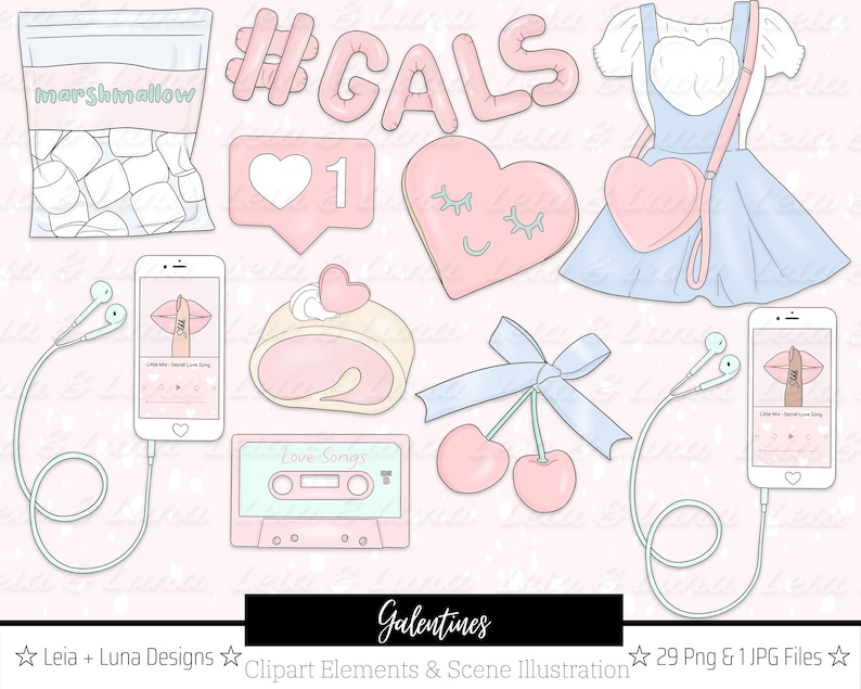 Galentines Best Friends Valentines Fashion Girl Clip Art Watercolor Clipart Stationery Designs Downloads PNG Hand Drawn Sticker Graphics