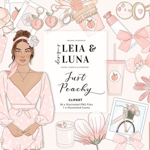 Juste pêche rose printemps floral mode fille Clip Art aquarelle Clipart papeterie conceptions téléchargements PNG dessinés à la main autocollant graphiques