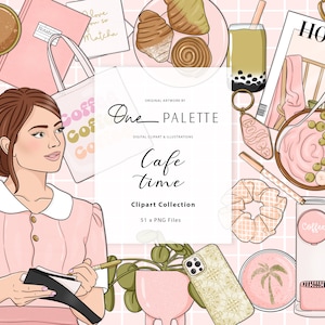 Cafe Time Kaffee Mode Mädchen ClipArt Planer Clipart Briefpapier Designs Downloads PNG handgezeichnete Aufkleber, Coffee Shop Brunch Clipart