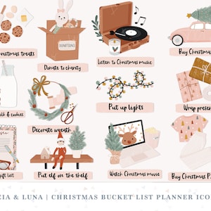 Christmas Bucket List Planner Icons To Do Clip Art Watercolor Clipart Stationery Designs Downloads PNG Hand Drawn Sticker Graphics