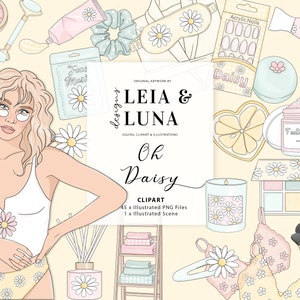 Oh Daisy soins personnels spa journée fille mode Clip Art aquarelle Clipart papeterie conceptions téléchargements PNG graphiques autocollant dessinés à la main