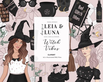 Halloween Witch Spooky Planner Clipart Fashion Girl Clip Art Halloween Clipart Stationery Designs Downloads PNG Hand Drawn Sticker Graphics
