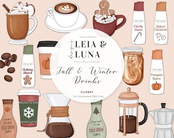 Café Otoño Invierno Otoño Navidad Moda Chica Clip Art Café Té Clipart Papelería Diseños Descargas PNG Dibujado a mano Gráficos de pegatinas