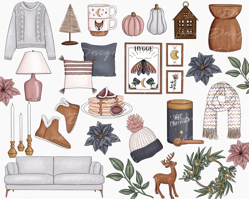 Winter Hygge Clipart Mode Mädchen Clip Art Winter Clipart Briefpapier Designs Downloads PNG Handgezeichnet Sticker Grafik Bild 2
