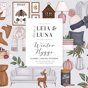 Winter Hygge Clipart Fashion Girl Clip Art Winter Clipart Stationery Designs Downloads PNG Hand Drawn Sticker Graphics