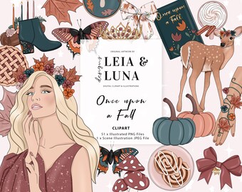 Once upon a Fall Autumn Planner Clipart Fashion Girl Clip Art Fall Clipart Stationery Designs Downloads PNG Hand Drawn Sticker Graphics