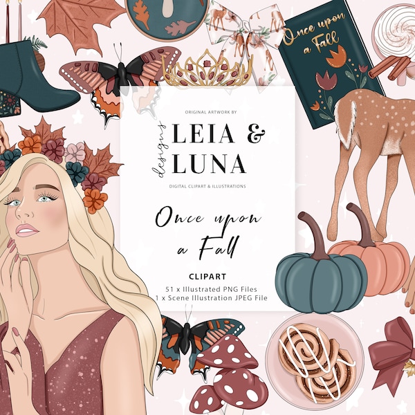 Once upon a Fall Autumn Planner Clipart Fashion Girl Clip Art Fall Clipart Stationery Designs Downloads PNG Hand Drawn Sticker Graphics