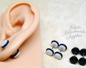 1 pair plastic rubber bands black or white Fake plug gauge screw on earring stud, surgical steel earrings, cheater plug gauge earrings