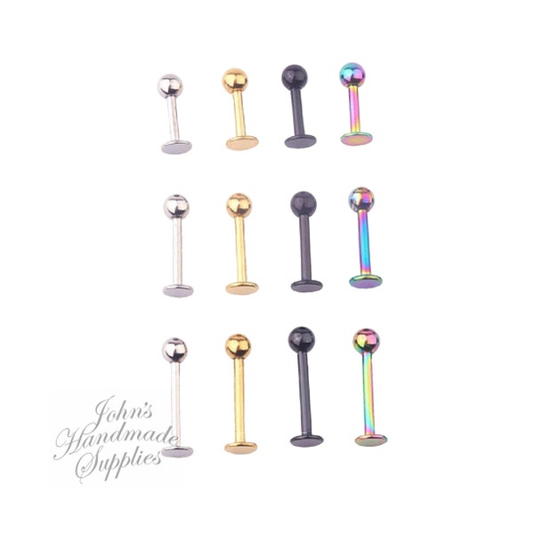 16g Surgical Steel 6mm 8mm 10mm silver gold black rainbow Straight Barbell, Labret Stud, Cartilage Tragus Earrings, Snake Bite, Monroe stud