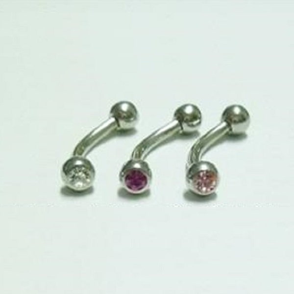 Three (3) 16G (Clear, Dark Rose Pink, & Light Pink) 316L Surgical Steel Eyebrow Piercing Curved Barbell Cartilage Tragus Helix Stud Piercing