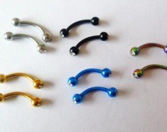 Two (2) 16G 5/16" 8mm black silver gold blue rainbow with crystal Eyebrow Ring Cartilage Tragus Rook Earrings Piercing Hoop curved barbell