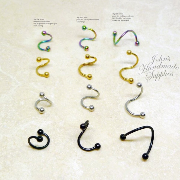 16G surgical Steel silver black gold rainbow Labret Lip Rings Ear Tragus Cartilage Earrings Stud Spiral Piercing