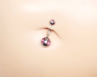 14g silver triple rose pink crystal birth stone banana bar barbell belly button ring curved barbell bar piercing navel ring piercing October