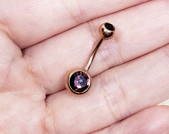 14g yellow gold amethyst crystal birth stone banana bar barbell belly button ring curved barbell bar piercing navel ring piercing February