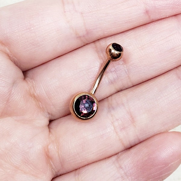 14g yellow gold amethyst crystal birth stone banana bar barbell belly button ring curved barbell bar piercing navel ring piercing February