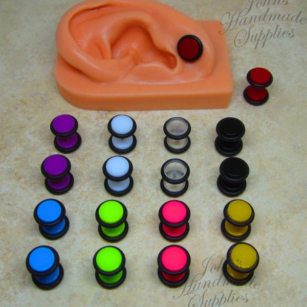 1 Pair Color Plastic Rubber Bands Fake Plug Gauge Screw on Earring Stud, Surgical Steel Earrings, Cheater Plug Gauge Earrings