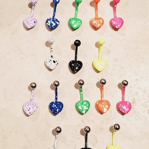 14g 316L Surgical Steel heart spot navel belly button ring, curved bar barbell, belly piercing 8 colors to choose from