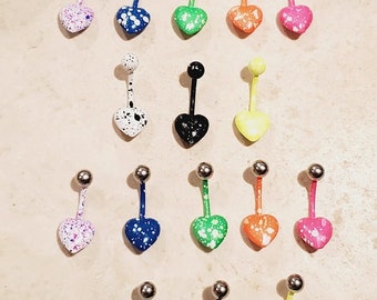 14g 316L Surgical Steel heart spot navel belly button ring, curved bar barbell, belly piercing 8 colors to choose from