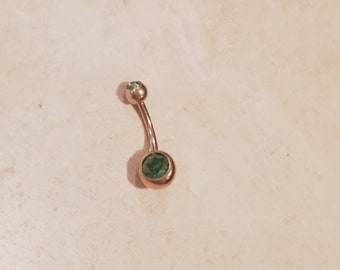 14g rose gold Peridot crystal birth stone banana bar barbell belly button ring straight barbell bar piercing navel ring piercing August