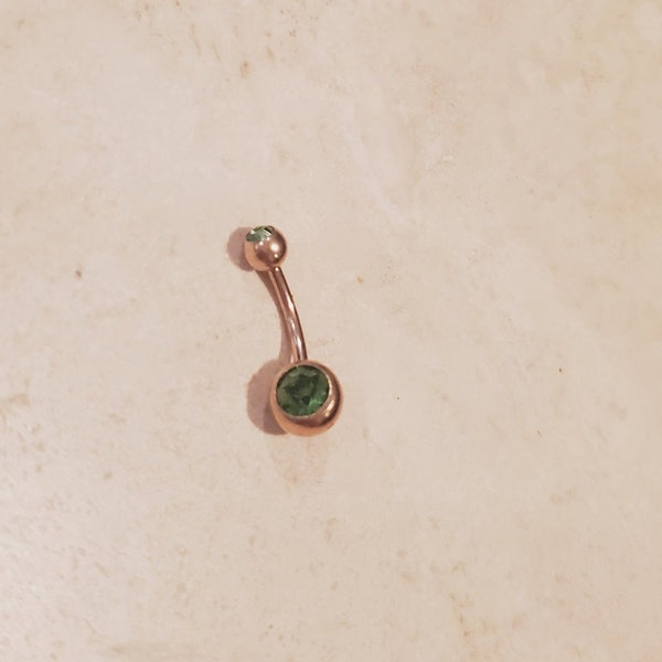14g rose gold Peridot crystal birth stone banana bar barbell belly button ring straight barbell bar piercing navel ring piercing August