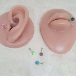 Tragus Ring Silver Stud - Daith Ring - Rook Ring - Helix Ring - Snug Ring - Nose Ring - Nose Piercing - 16 gauge 6mm 8mm 10mm Rose flower